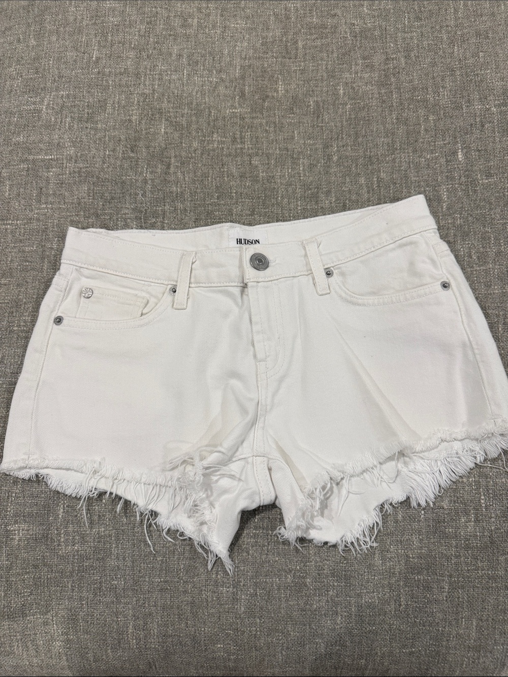 Hudson Jeans White Distressed Frayed Hem Denim Shorts